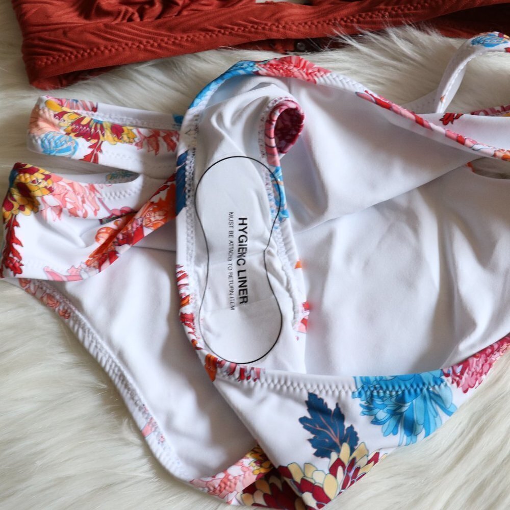 NEW Burnt Red Floral Print Cutout Bikini Bathing Suit Set Size Small - Picture 5 of 9
